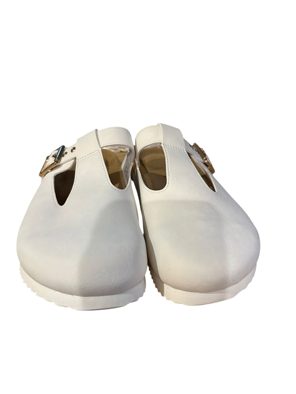 Minimalist White Slip-On Buckle Clogs suede